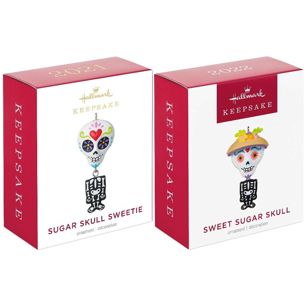 New! 2 Sugar Skull Hallmark Keepsake Ornament Set Dia de los Muertos 2021 & 2022